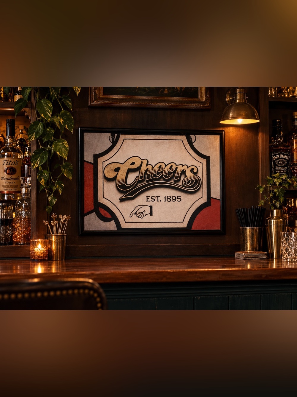 Framed 'Cheers' Wall Art Poster in Black and Cream Man Cave Home Bar Boston Mass